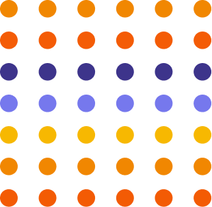 A graphic of dots with a gradient color of red orange, orange, yellow , light purple, dark purple,